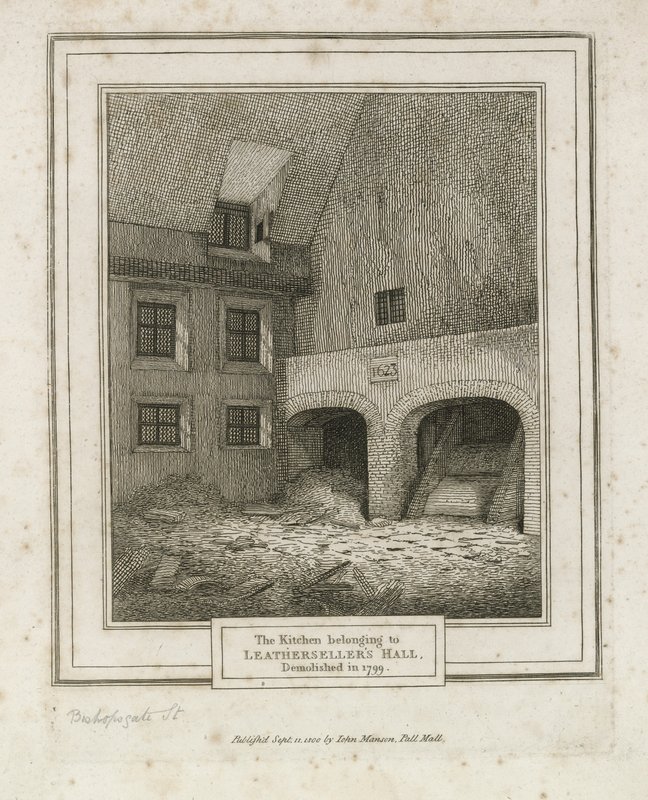 Leathersellers Hall, Bishopsgate Street. Demolido en 1799 de English School