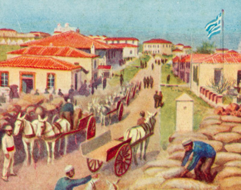 Lemnos, junto a la bahía de Mudros (litografía en color) de English School