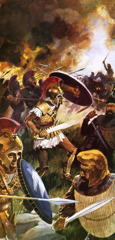 Leónidas y sus tropas luchando hasta el final de English School
