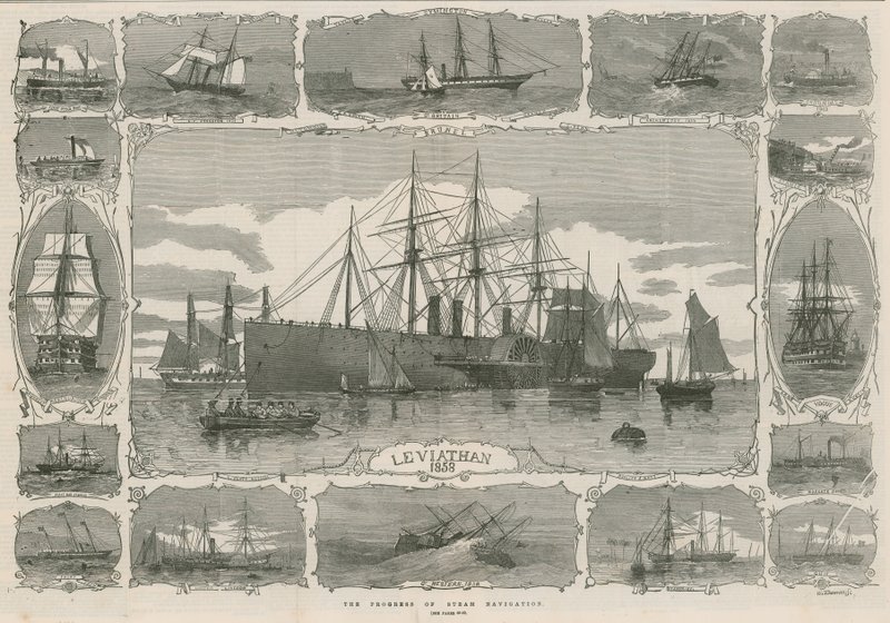 Leviathan 1858; montaje de imágenes que muestran el progreso de la navegación a vapor de English School