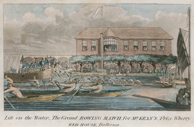 Vida en el agua, la gran regata por el premio wherrry de McKean, Red House, Battersea de English School