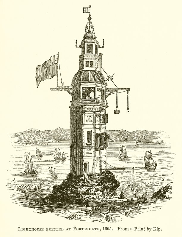 Faro erigido en Portsmouth, 1665 de English School