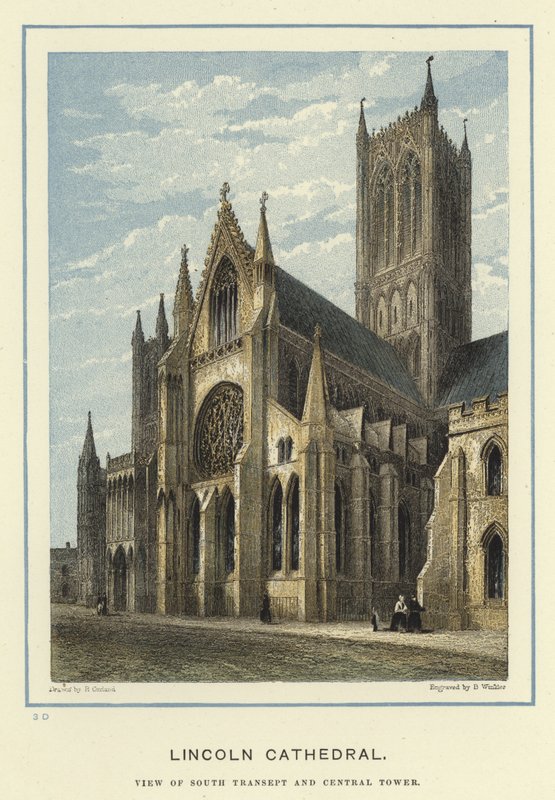 Catedral de Lincoln, vista del transepto sur y torre central de English School