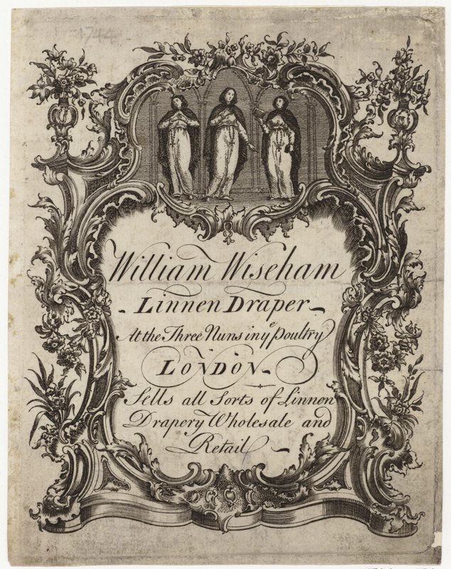 Drapero de lino, William Wiseham, tarjeta comercial de English School