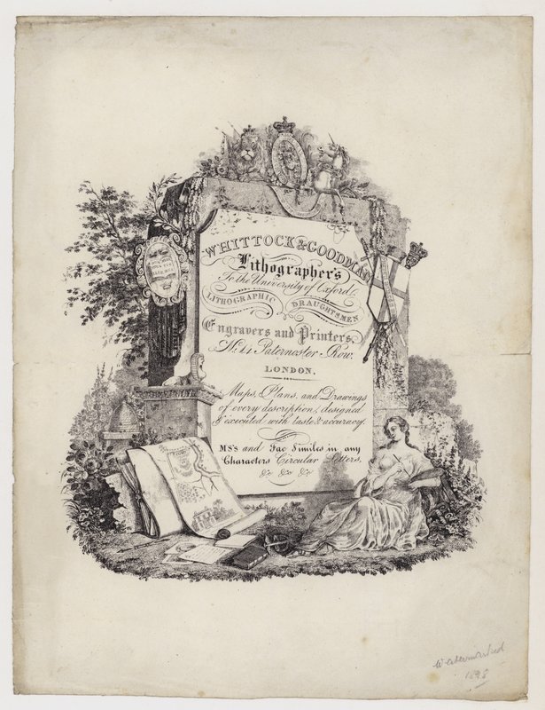 Litógrafo, Whittock & Goodman, tarjeta comercial de English School