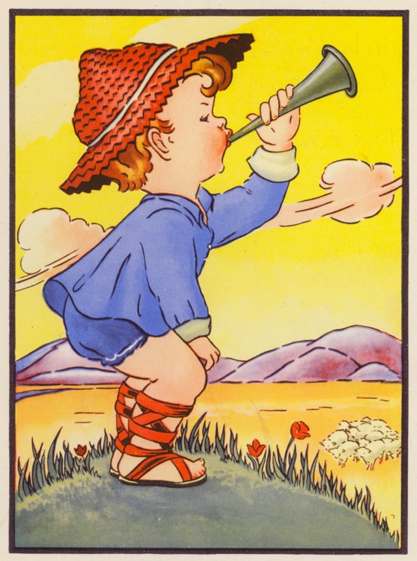 "Little Boy Blue, come blow your horn" (litografía en color) de English School