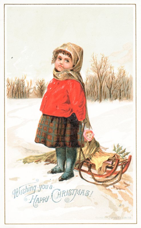 Niña pequeña junto a un trineo de English School