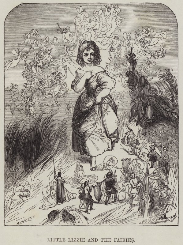 La pequeña Lizzie y las hadas (grabado) de English School