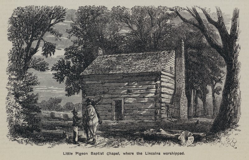 Little Pigeon Baptist Chapel, donde adoraban los Lincoln (grabado) de English School