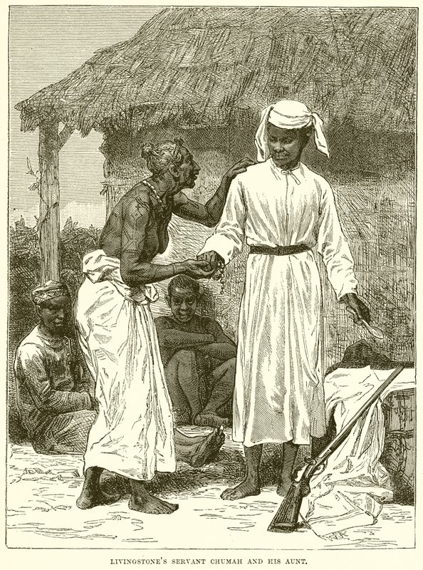 El sirviente de Livingstone, Chumah, y su tía de English School