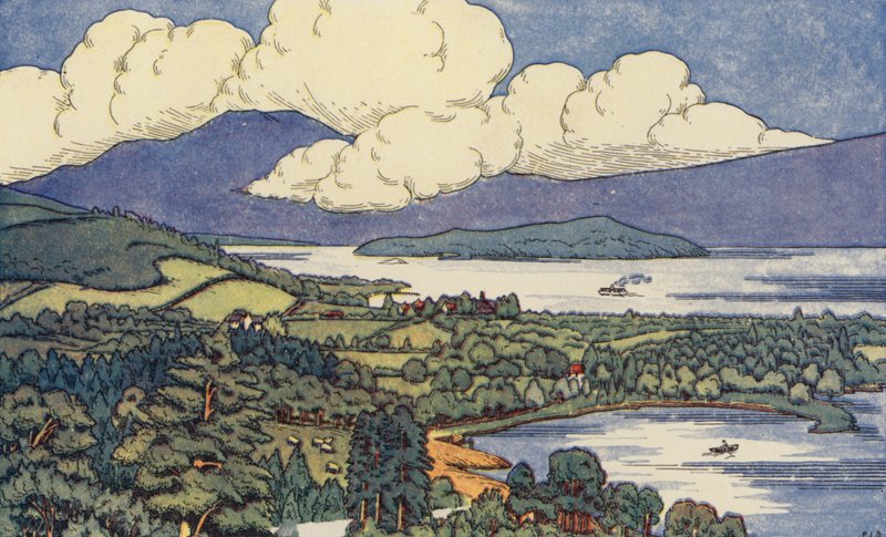 Loch Lomond (litografia en color) de English School