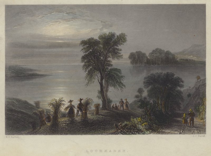 Lochmaben, Escocia (grabado en color) de English School
