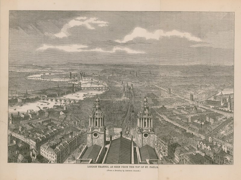 Tráfico de Londres visto desde la cima de la Catedral de San Pablo de English School