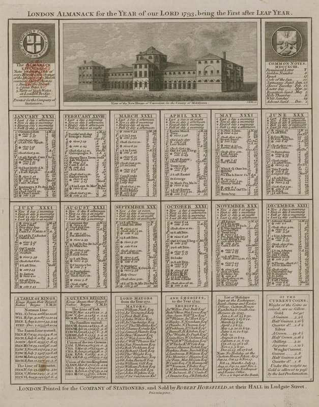 Almanaque de Londres para el año de nuestro Señor 1793 de English School