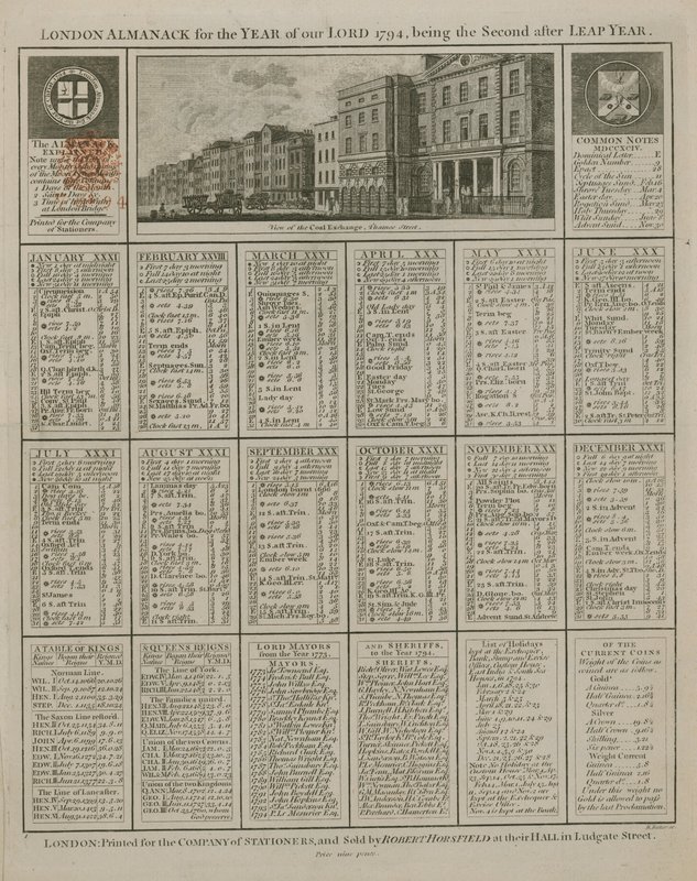 Almanaque de Londres para el año de nuestro Señor 1794 de English School