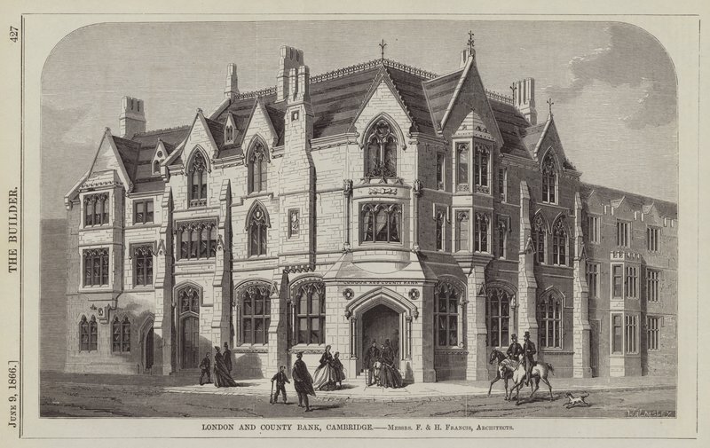 Banco de Londres y del Condado, Cambridge (grabado) de English School