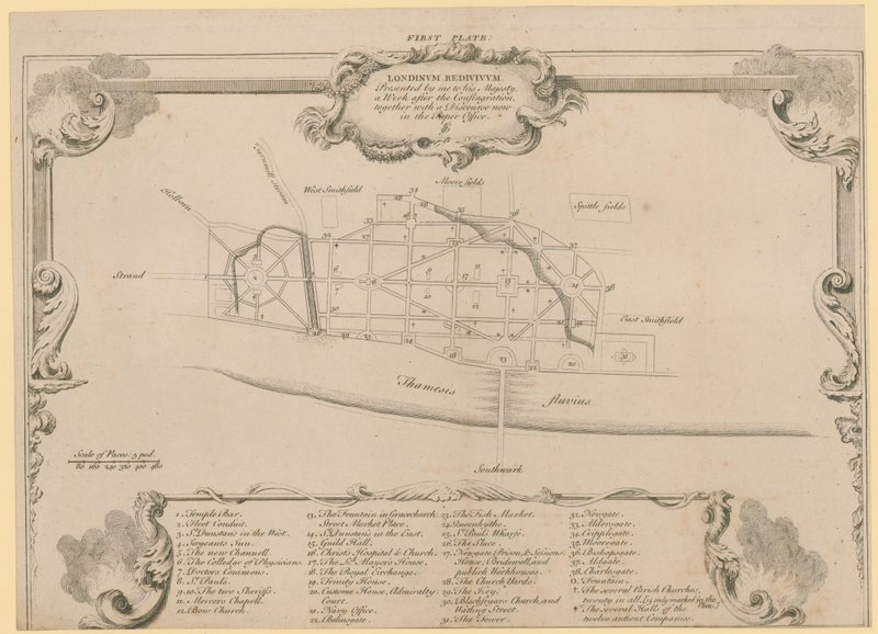 Londres restaurado, el plan de Sir John Evelyn para reconstruir la Ciudad de Londres después del incendio de 1666 de English School