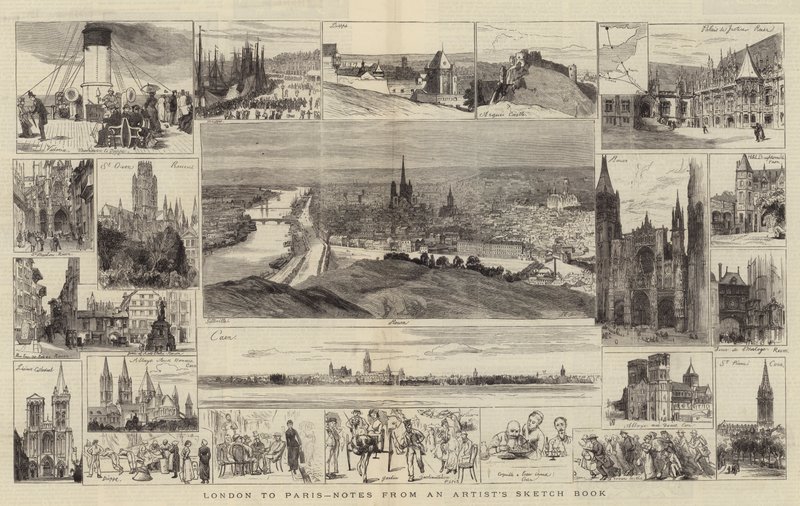 De Londres a París, notas del cuaderno de bocetos de un artista (grabado) de English School