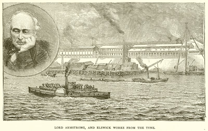 Lord Armstrong y las obras de Elswick desde el Tyne de English School