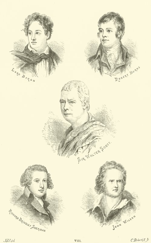 Lord Byron, Robert Burns, Sir Walter Scott, Richard Brinsley Sheridan, John Wilson de English School