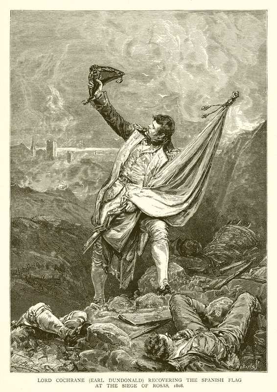Lord Cochrane (Conde de Dundonald) recuperando la Bandera Española en el Sitio de Rosas, 1808 de English School