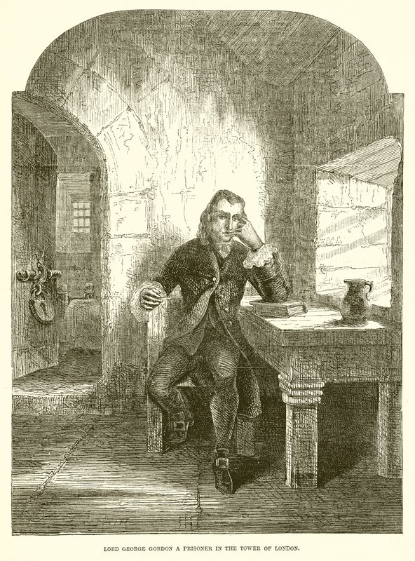 Lord George Gordon prisionero en la Torre de Londres de English School