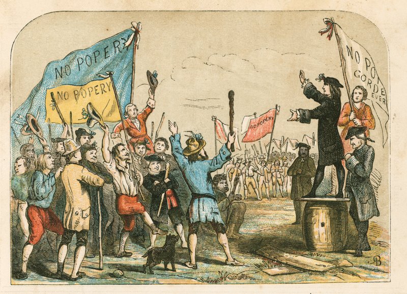 Lord George Gordon dirigiéndose a la multitud en St George