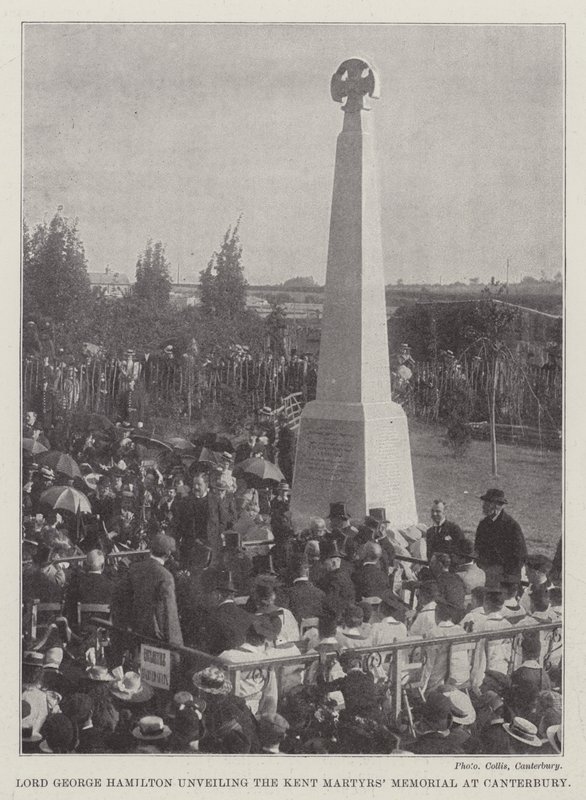 Lord George Hamilton develando el Monumento a los Mártires de Kent en Canterbury de English School