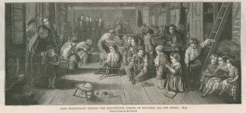 Lord Shaftesbury visitando la Escuela de Industria de Westminster, Old Pye Street, Londres, 1846 de English School