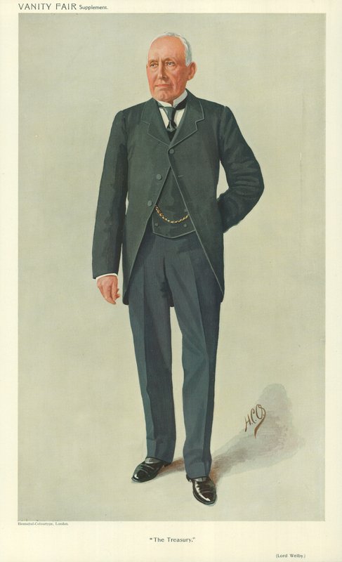 Lord Welby, El Tesoro, 10 de marzo de 1910, caricatura de Vanity Fair de English School