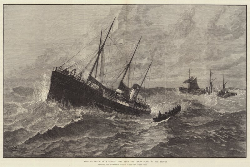 Pérdida del Clan Macduff, Bote del Upupa yendo al Rescate (grabado) de English School