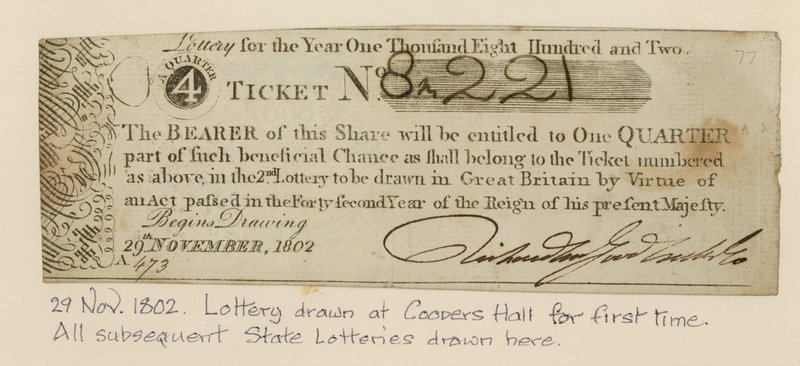 Lotería sorteada en Coopers Hall por primera vez, 29 de noviembre de 1802 de English School
