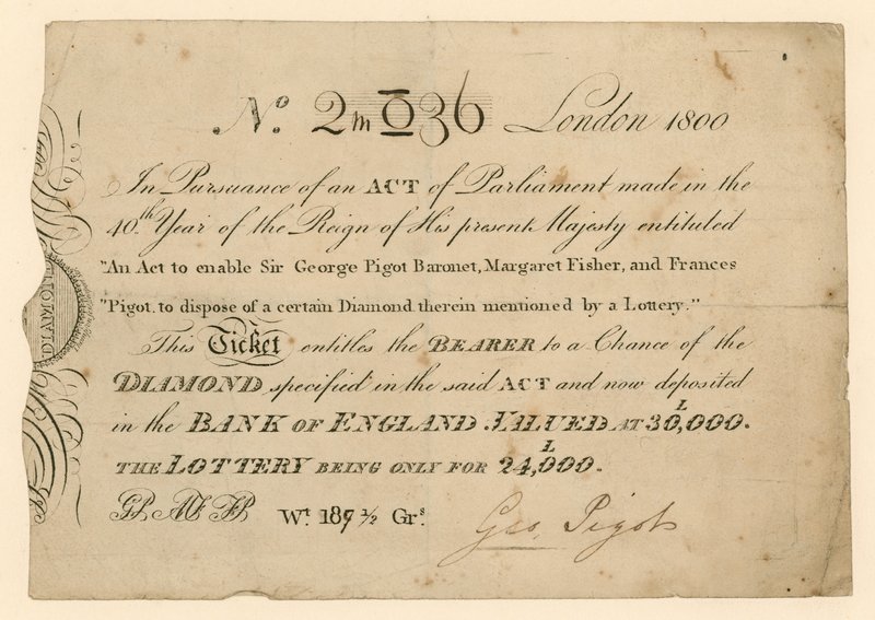 Lotería para ganar un diamante, 1800 de English School