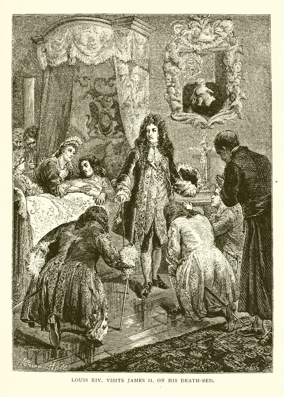 Luis XIV Visita a Jacobo II en su Lecho de Muerte de English School