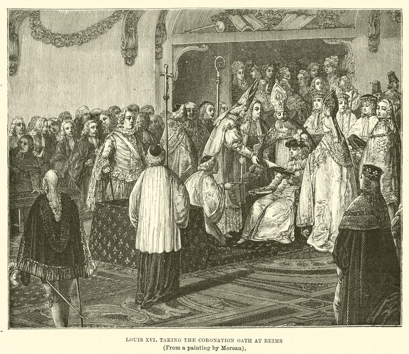 Luis XVI tomando el juramento de coronación en Reims de English School