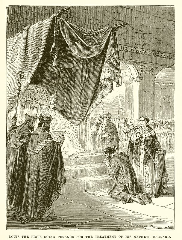 Luis el Piadoso haciendo penitencia por el trato a su sobrino, Bernardo de English School