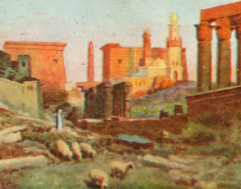 Luxor, Ruinas del Templo (litografía en color) de English School