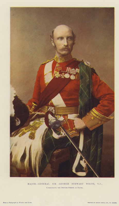 General de División Sir George Stewart White, VC, al mando de las fuerzas británicas en Natal (cromolito) de English School