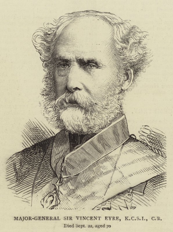 Mayor General Sir Vincent Eyre, KCSI, CB (grabado) de English School