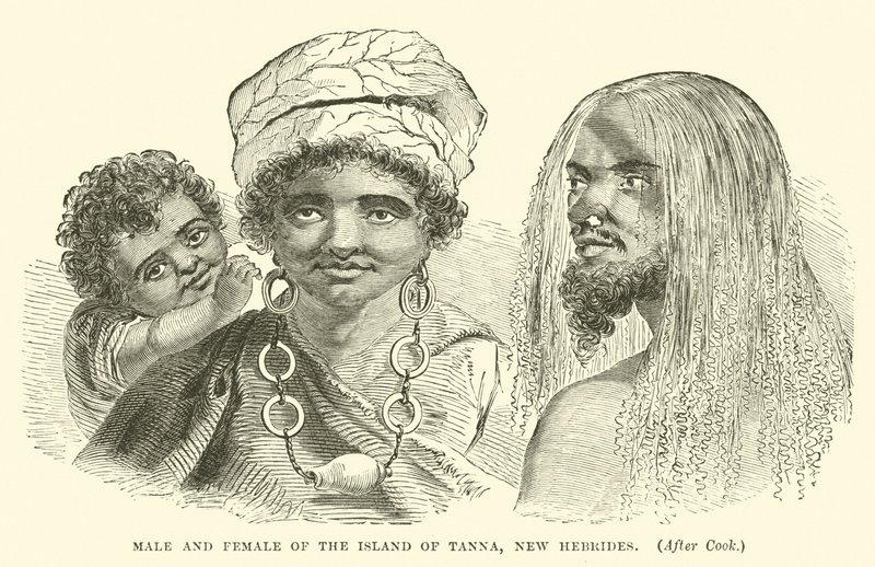 Hombre y mujer de la Isla de Tanna, Nuevas Hébridas, después de Cook de English School