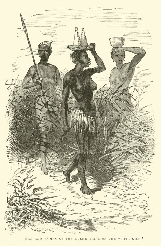 Hombre y mujer de la tribu Nuehr en el Nilo Blanco de English School