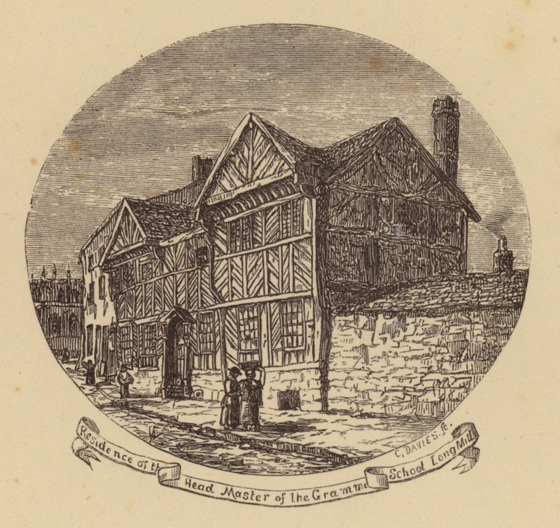 Manchester: Residencia del Director de la Escuela de Gramática, Long Mill (grabado) de English School