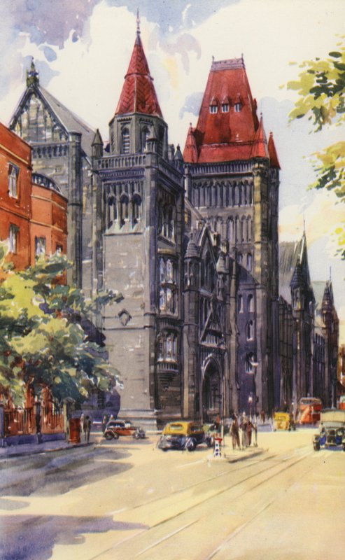 Universidad de Manchester (litografia en color) de English School