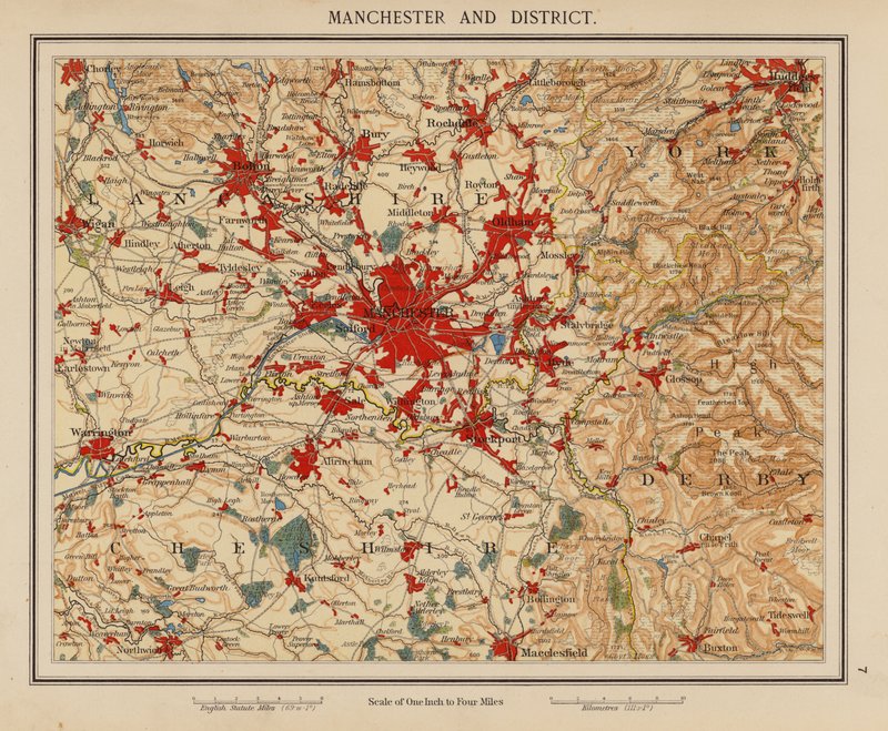 Manchester y distrito (litografía en color) de English School