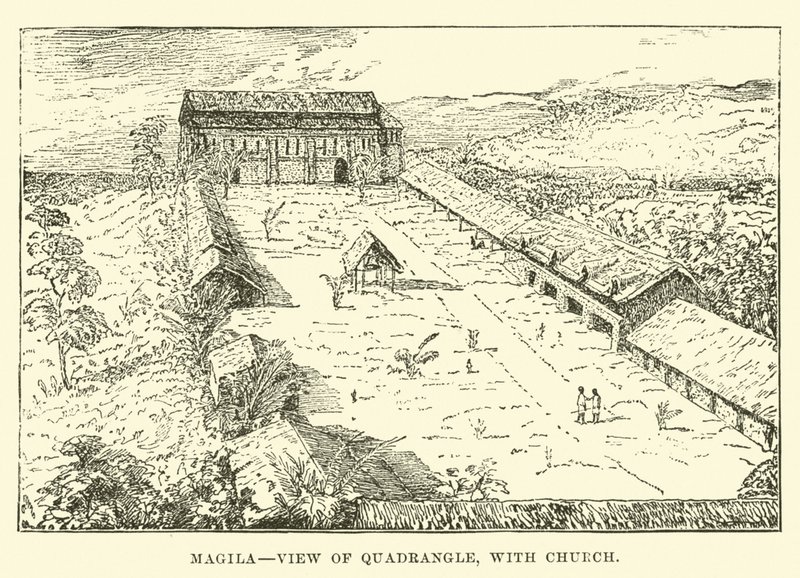 Mangila, vista del patio, con iglesia de English School