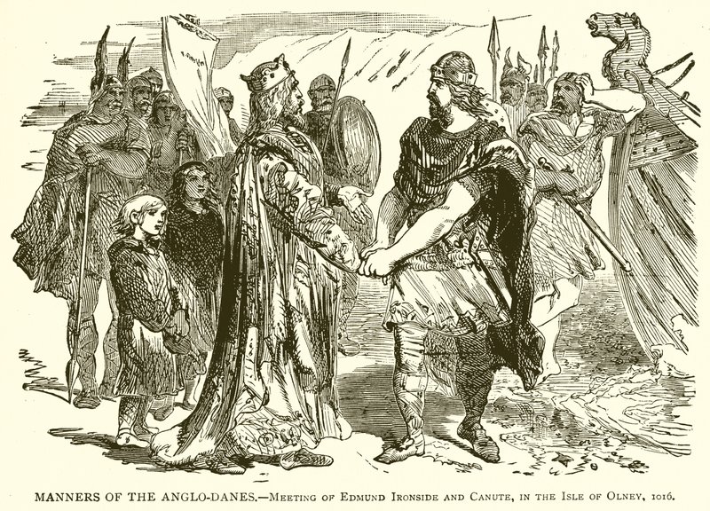Costumbres de los anglo-daneses.--Encuentro de Edmundo Ironside y Canuto, en la Isla de Olney, 1016 de English School