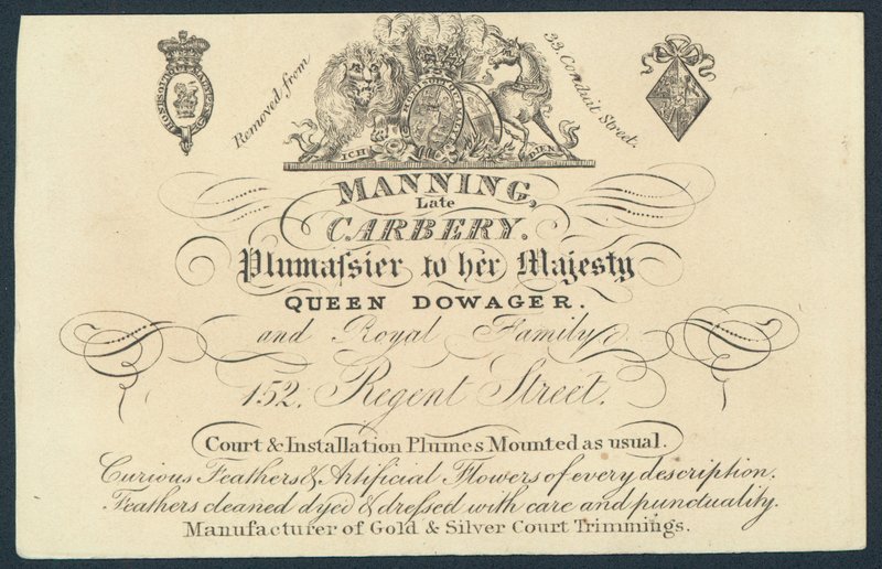 Manning, tarde Carnery, plumassier, tarjeta comercial de English School