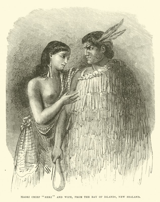 Jefe maorí Heki y esposa, de la Bahía de las Islas, Nueva Zelanda de English School
