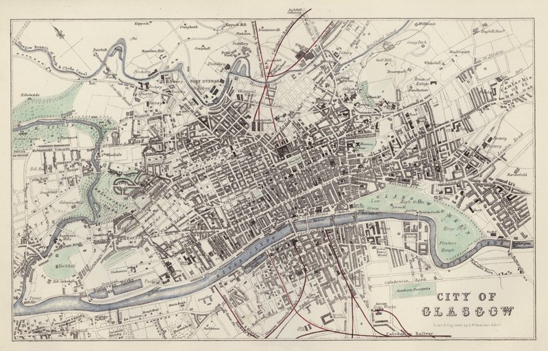 Mapa: Ciudad de Glasgow, dibujado y grabado por G H Swanston, Edimburgo de English School