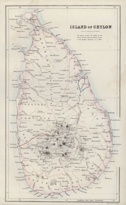 Mapa: Isla de Ceilán, por G H Swanston, Edimburgo (litografía en color) de English School